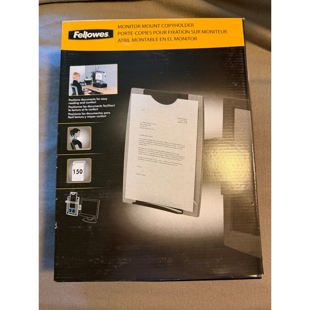 Fellowes Monitor Mount Copyholder CRC80333 Adjustable Document Holder Black